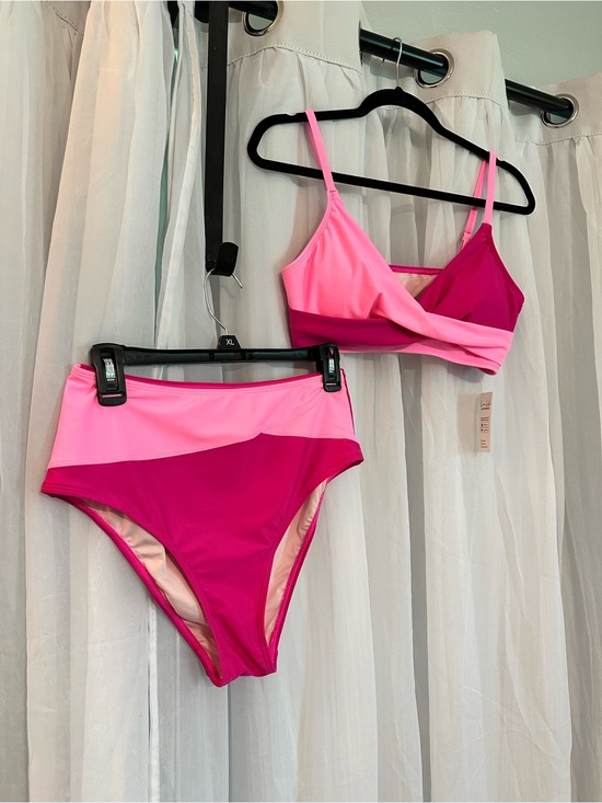 Cupshe Other - Cupshe Two-Tone Pink High-Waist Bikini Set with Full Bottom Coverage